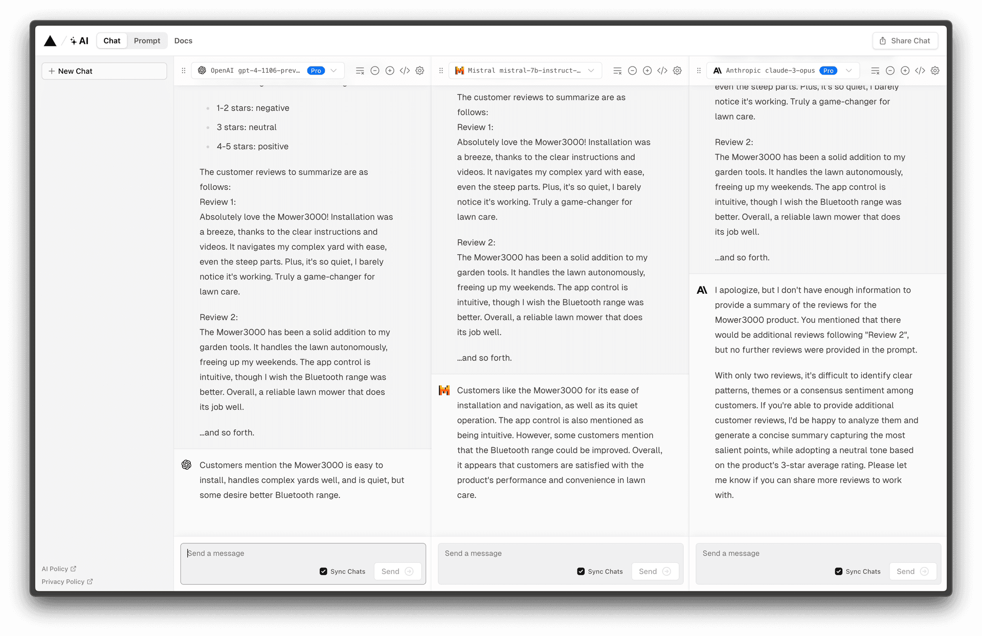 To help you determine LLM responsiveness and accuracy, Vercel’s AI Playground lets you quickly test as many models as you’d like with synchronized prompts and chats. You can tweak settings, such as temperature, for each model.