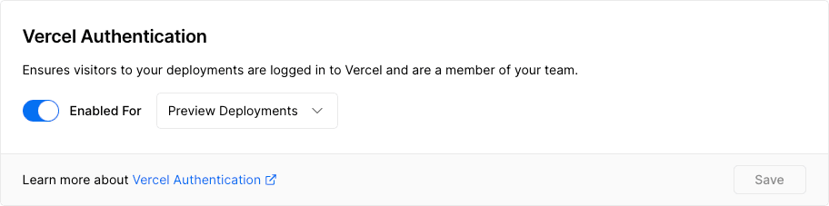 Enabling Vercel Authentication.