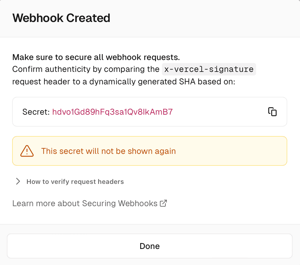 Confirmation to create the webhook.