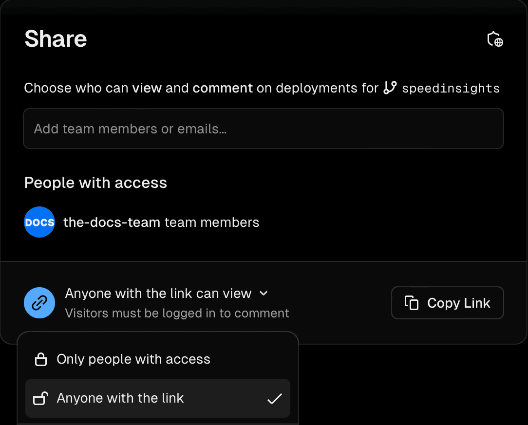 The Share settings modal.