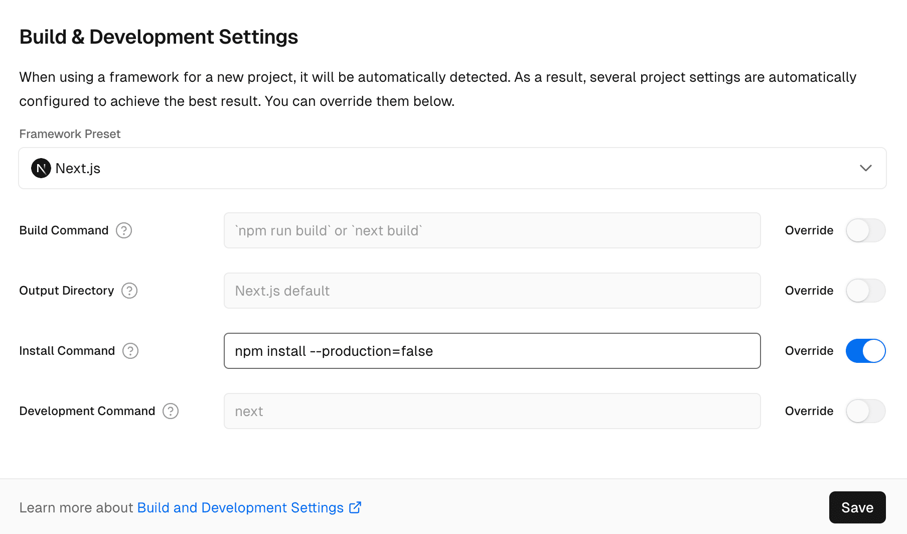 Configure a custom install command in the project settings