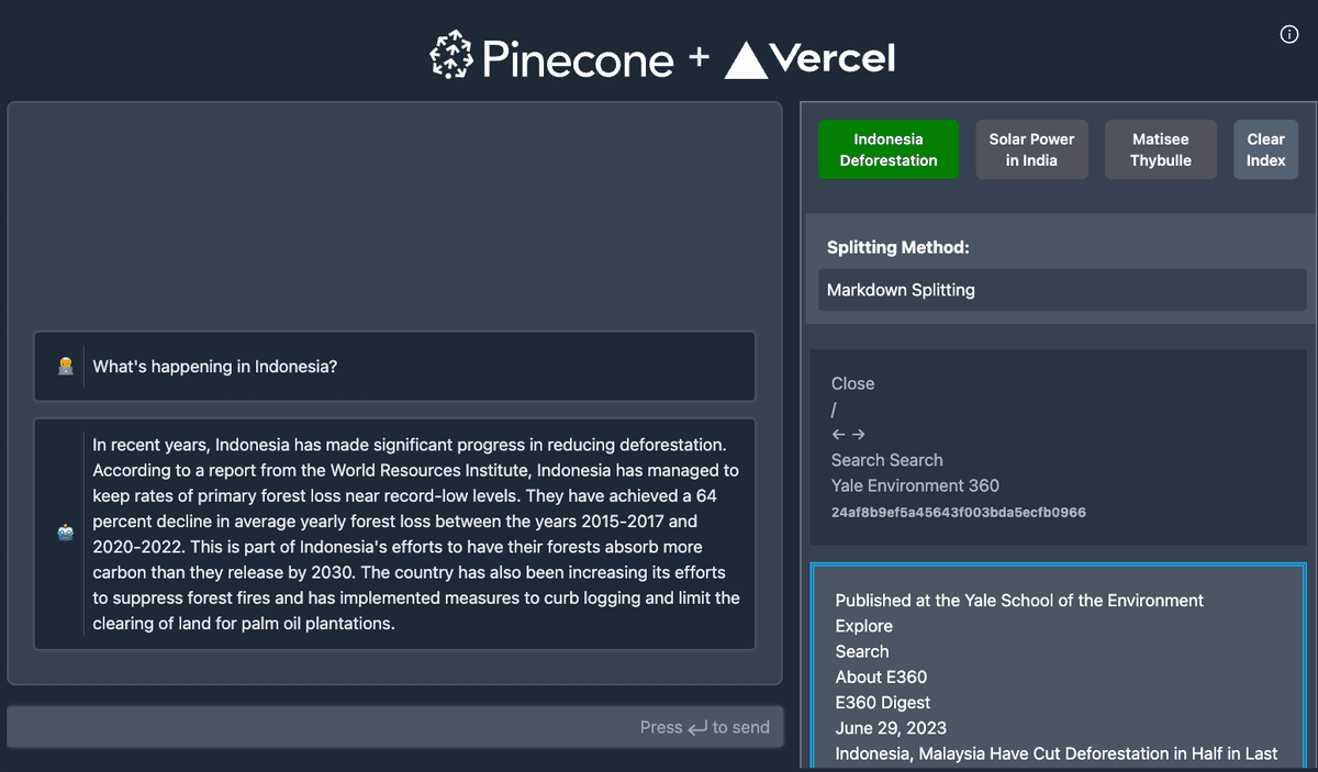 Pinecone - Vercel AI SDK Starter