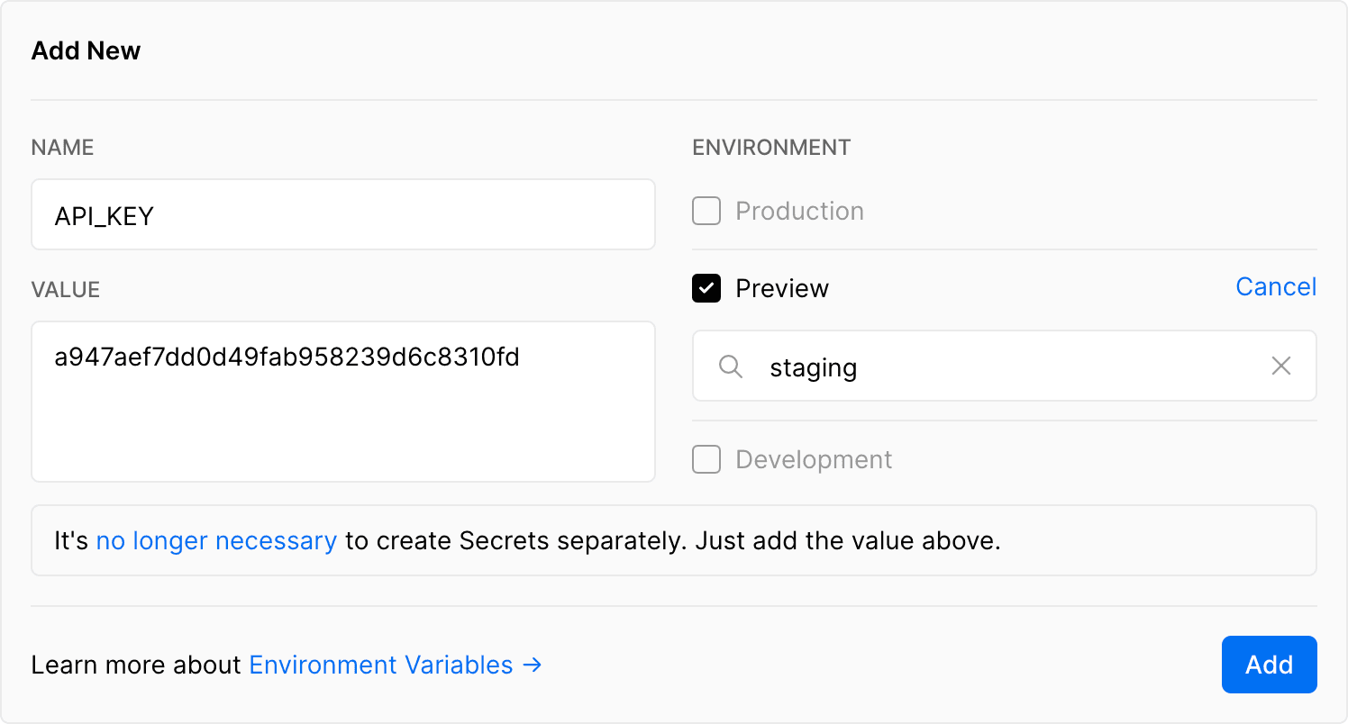 Adding an Environment Variable to the staging branch.