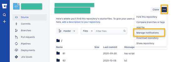 The Notifications section of a Bitbucket repository.