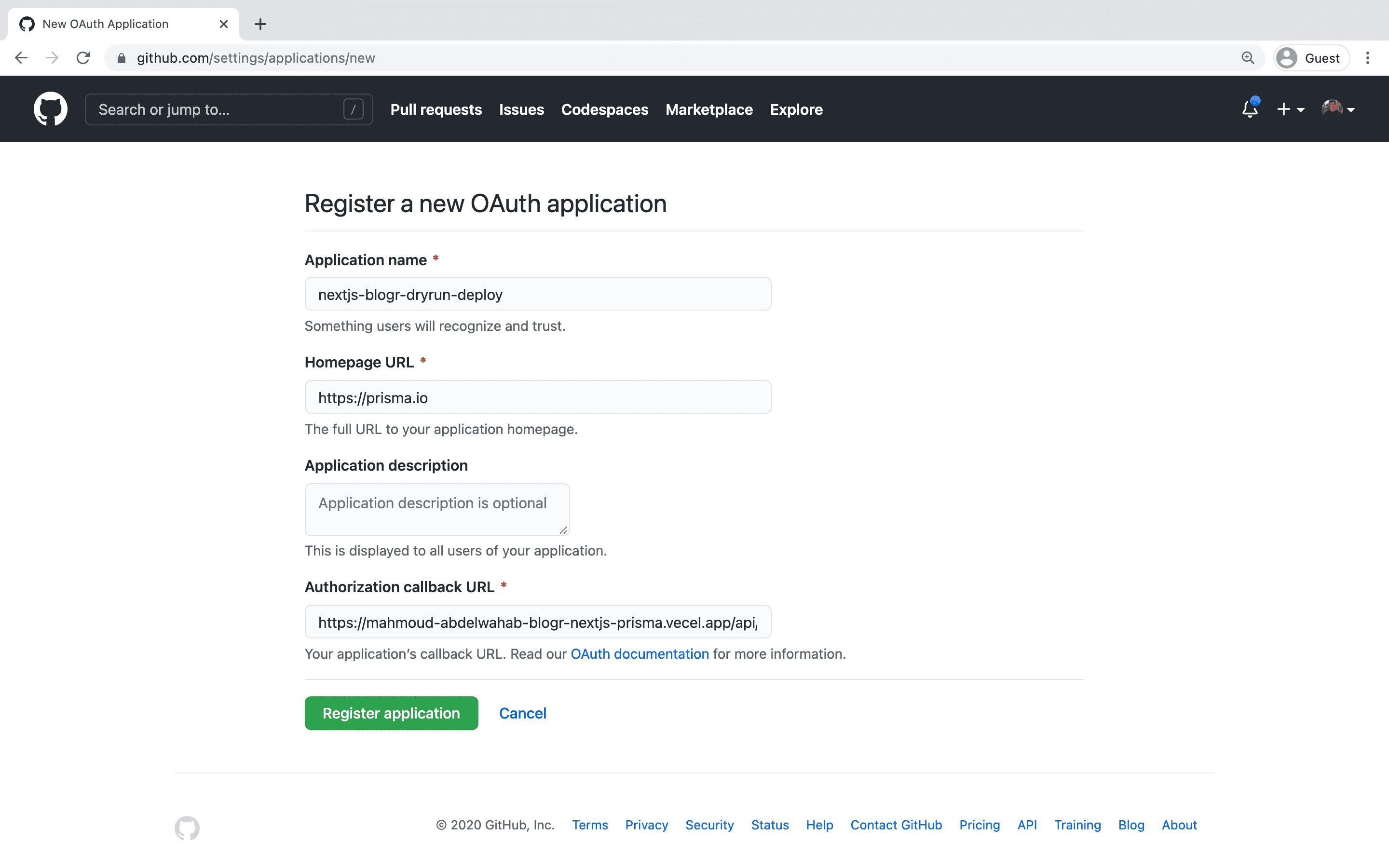 Update the Authorization callback URL.