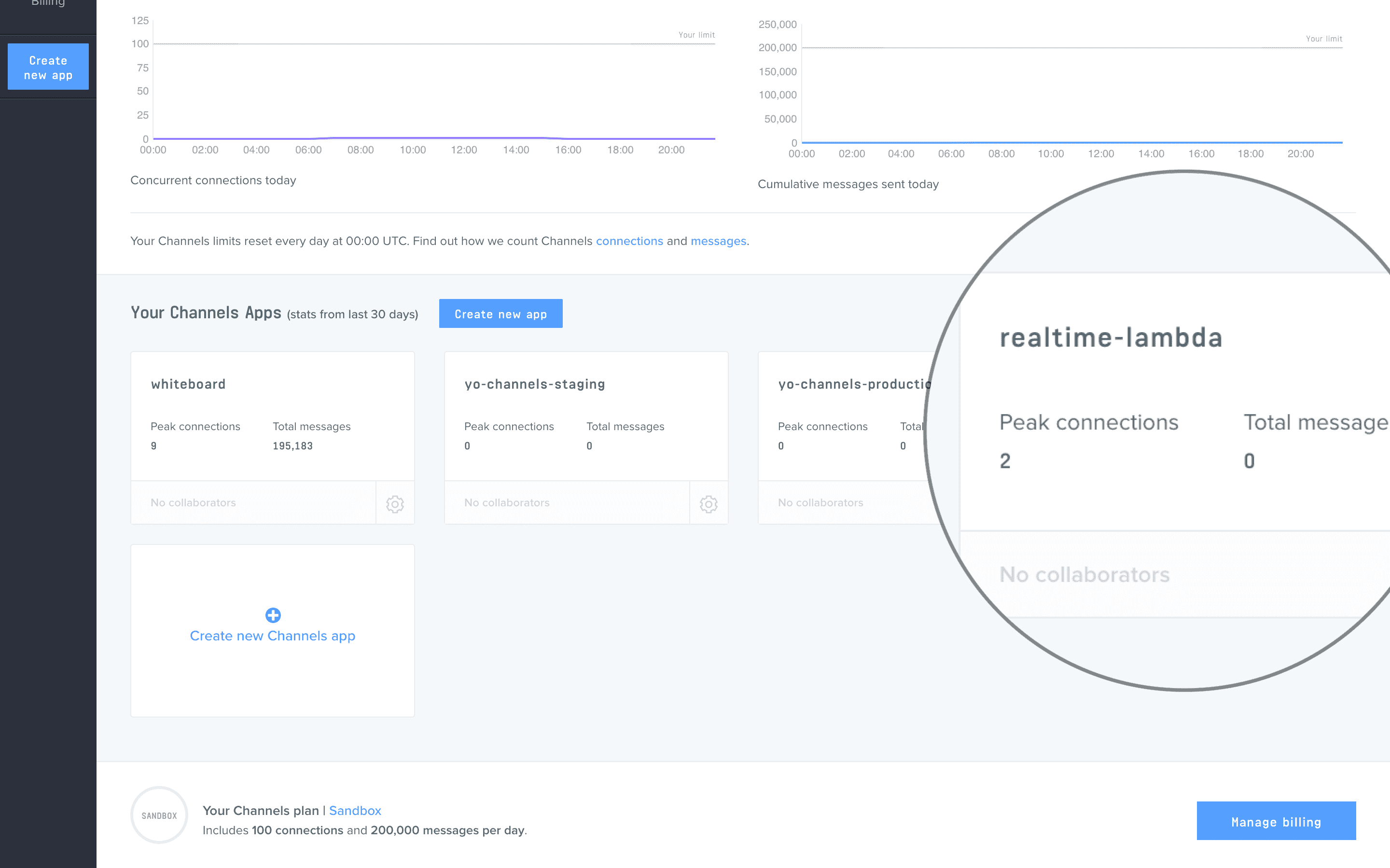 Selecting the app from the Channels dashboard.