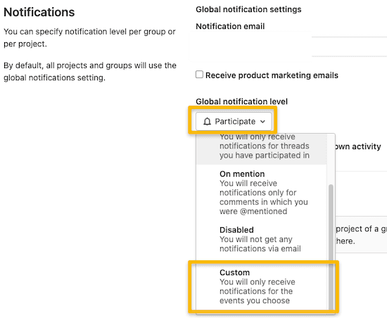 The Global notification level of Gitlab Notifications.