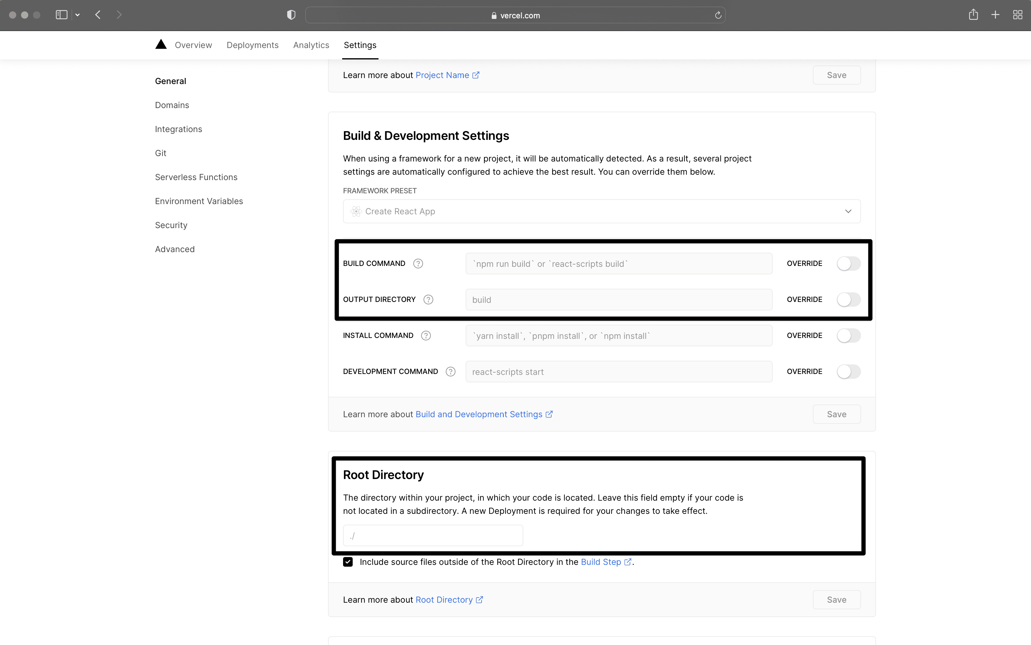 Vercel Build Settings